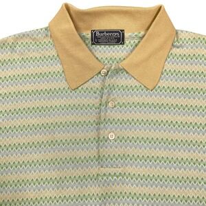 Burberrys Shirt Mens Large Yellow Blue Chevron Geometric Zig Zag Golf Polo VTG